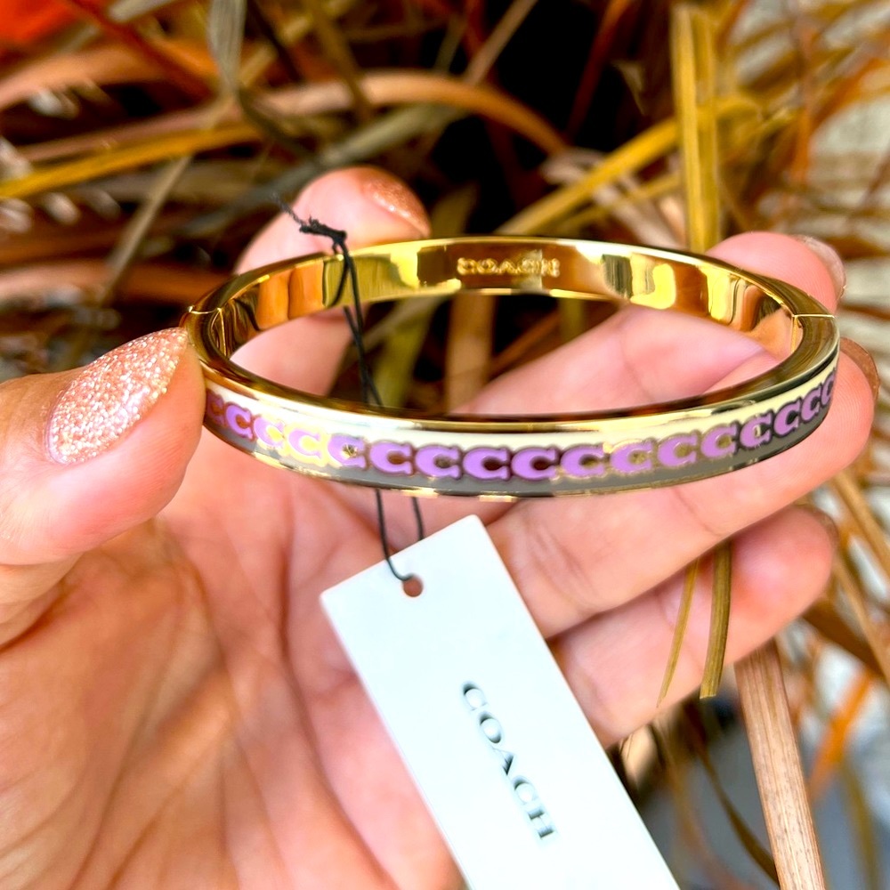 COACH 10 Mm Signature Enamel Bangle Bracelet Purple Hinged. - Picture 4 of 6